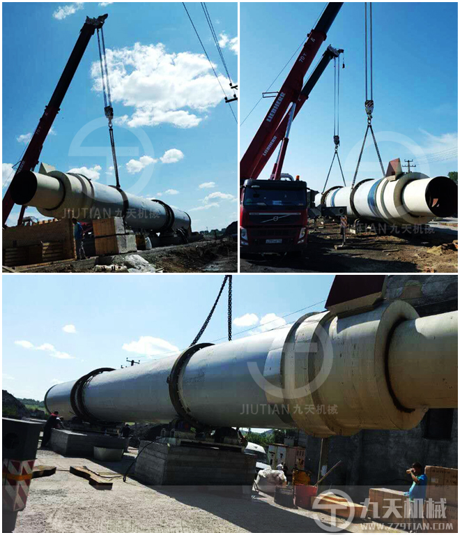 俄羅斯煤泥主體滾筒吊裝現場(九天機械).jpg